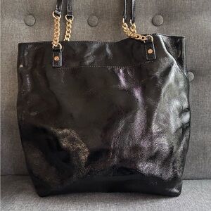 Michael Kors NS Jet Set Black Chain Tote Bag  patent leather